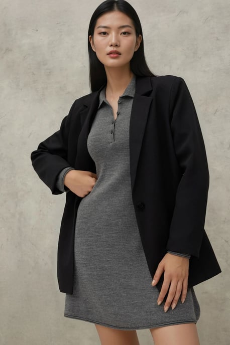 Knopf-detailiertes Polo-Kragen Strickkleid - Image 4