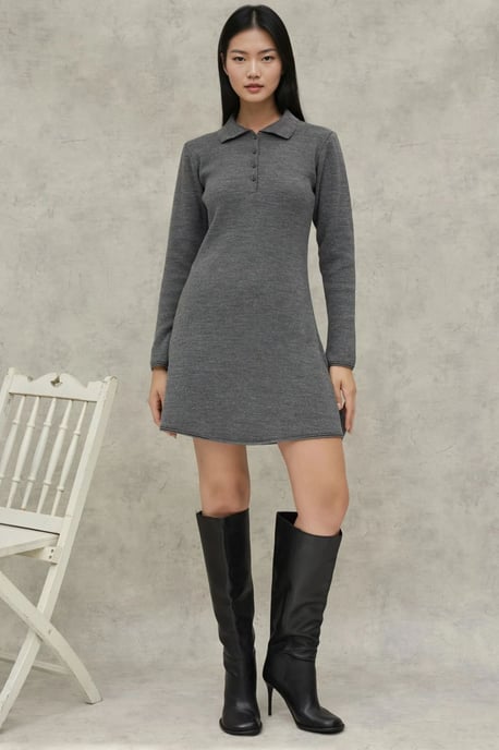 Knopf-detailiertes Polo-Kragen Strickkleid - Image 5