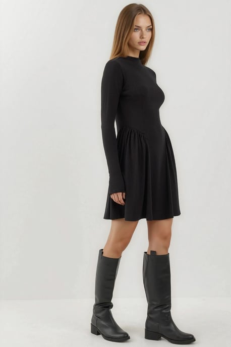 Weiches Texturiertes Boot-Ausschnitt Mini-Kleid - Image 2