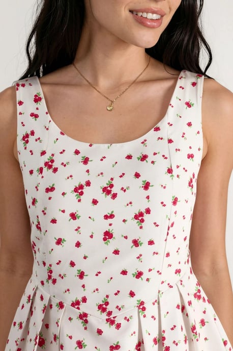Blumen A-Linien Mini-Kleid mit Rundhalsausschnitt - Image 6