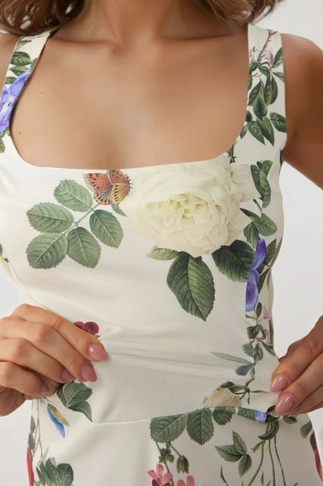 Bodycon Mini-Kleid mit Quadratkragen und Blumendruck - Image 6