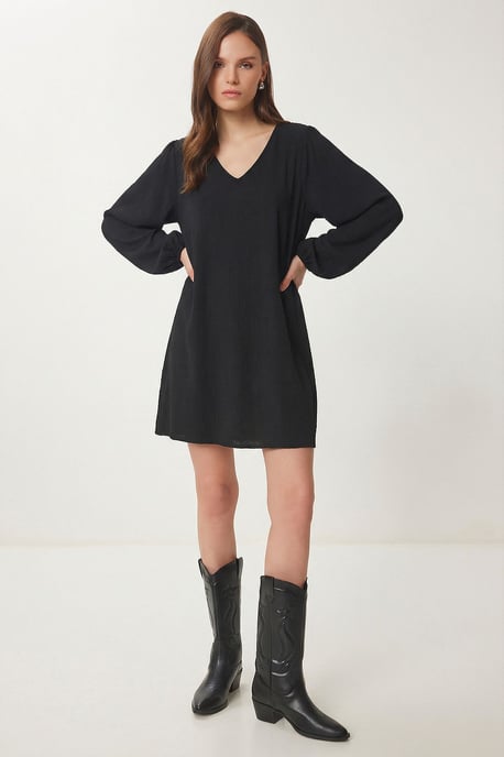 V-Ausschnitt Lockeres Mini-Kleid - Image 2