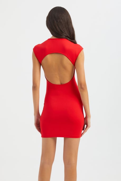 Kleid im Mini-Bodycon-Stil mit Rundhalsausschnitt, Kapuze und Rückenschlitz - Image 5