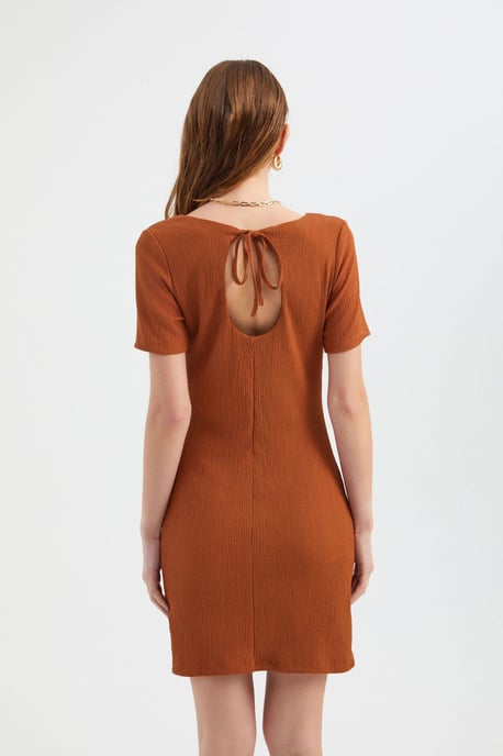 Quadratischer Ausschnitt Kurzarm Mini Bodycon Kleid - Image 4