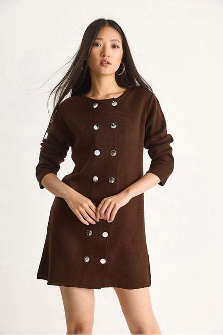 Strick-Minikleid mit Knöpfen - Image 3