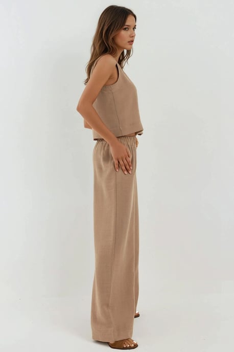 Leinengefühl Bluse & Elastischer Taillenbund Hosen Zweiteiliges Set - Image 2