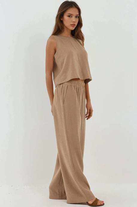 Leinengefühl Bluse & Elastischer Taillenbund Hosen Zweiteiliges Set - Image 3
