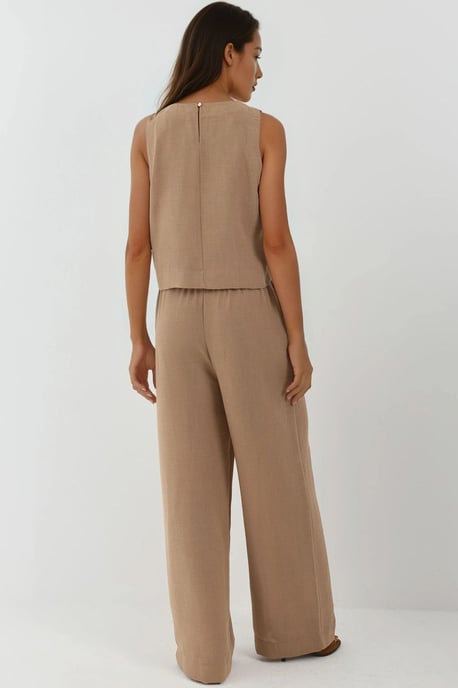 Leinengefühl Bluse & Elastischer Taillenbund Hosen Zweiteiliges Set - Image 4