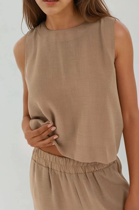 Leinengefühl Bluse & Elastischer Taillenbund Hosen Zweiteiliges Set - Image 5