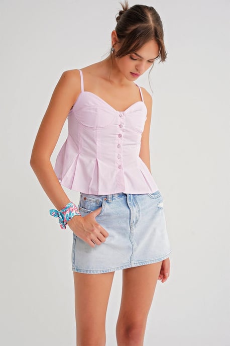 Herzchen-Ausschnitt Knopf-Front Peplum Cami Top - Image 3