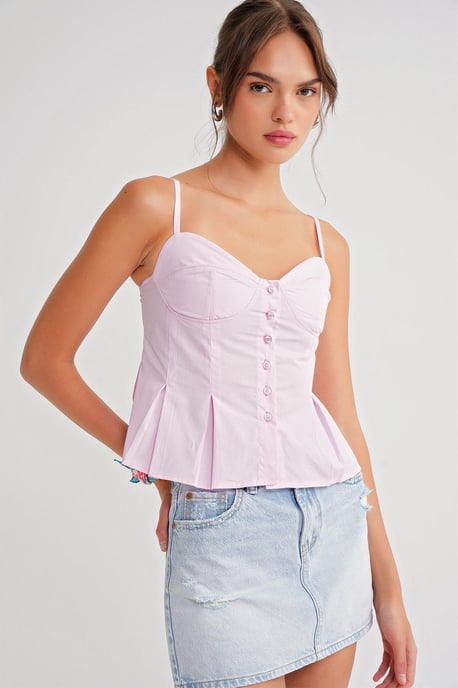 Herzchen-Ausschnitt Knopf-Front Peplum Cami Top - Image 4