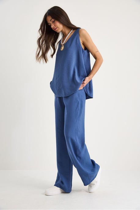 V-Ausschnitt Baumwollbluse-Hosen Zweiteiliges Set - Image 2