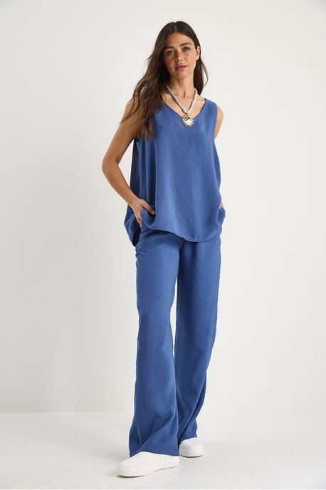 V-Ausschnitt Baumwollbluse-Hosen Zweiteiliges Set - Image 3