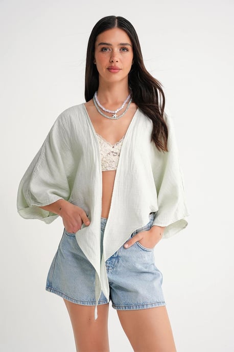 Strukturierte V-Ausschnitt Bolero-Bluse - Image 1