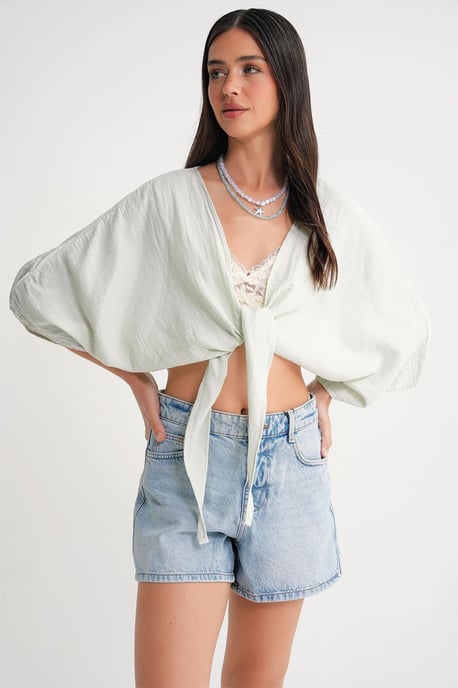 Strukturierte V-Ausschnitt Bolero-Bluse - Image 3