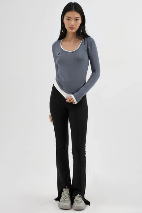 Bluse mit Kontrastnähten und langen Ärmeln - Image 2