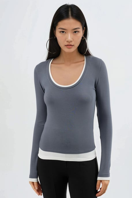 Bluse mit Kontrastnähten und langen Ärmeln - Image 6