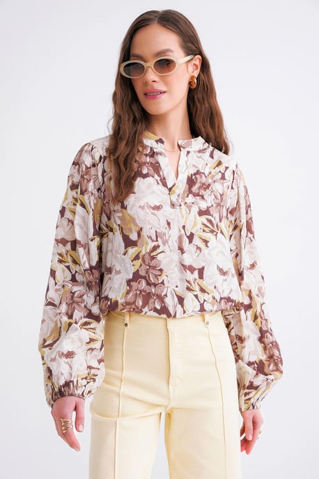 Bluse mit floralem Druck und langen Ärmeln im Mandarin-Kragen-Stil - Image 3