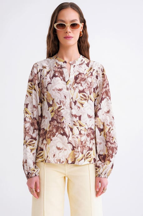 Bluse mit floralem Druck und langen Ärmeln im Mandarin-Kragen-Stil - Image 4
