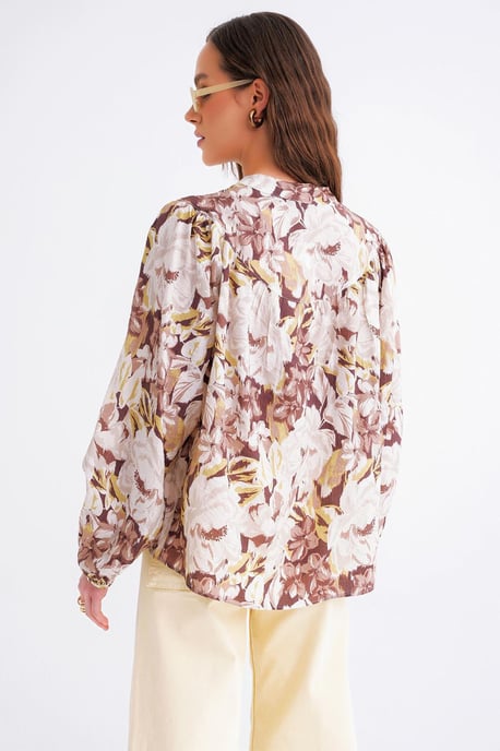 Bluse mit floralem Druck und langen Ärmeln im Mandarin-Kragen-Stil - Image 6