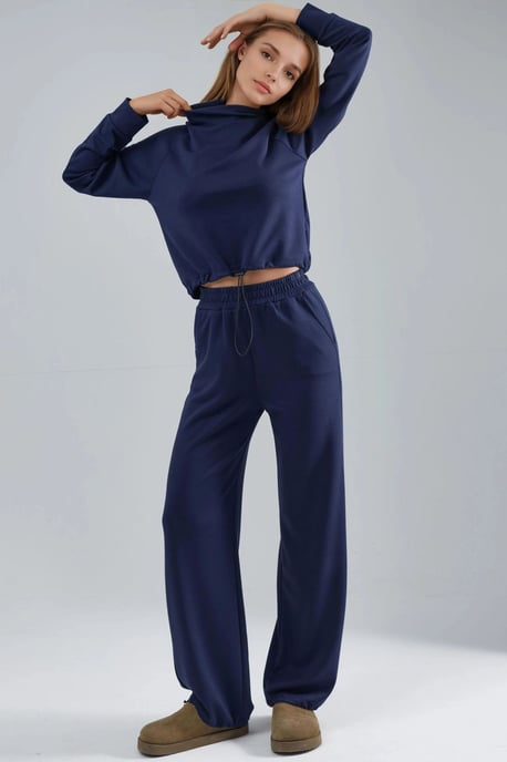 Modal Touch Halbkragenbluse & Elastische Taillenhose - Image 1