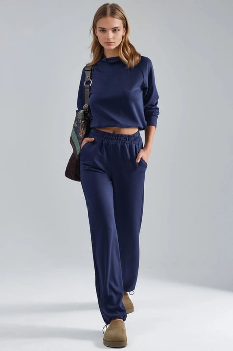 Modal Touch Halbkragenbluse & Elastische Taillenhose - Image 5