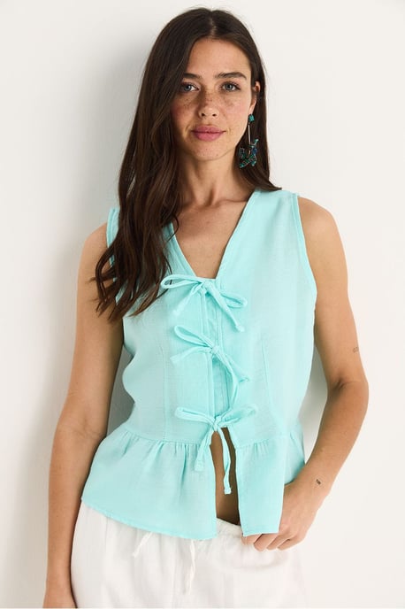V-Ausschnitt Crepe-Bluse mit Schleife - Image 3