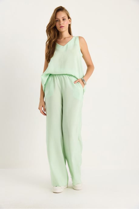 V-Ausschnitt Baumwoll Blusen-Hosen Zweiteiliges Set - Image 2