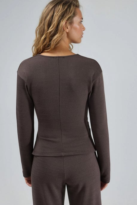 Accessoire-Detail V-Ausschnitt Langarm-Wickelbluse - Image 3