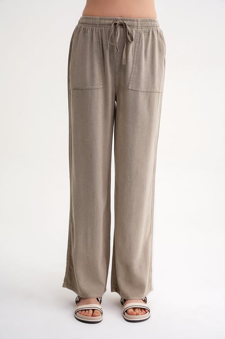 Hosen aus Baumwolle mit mittlerer Taille und geradem Bein sowie Bindebandverschluss - Image 4