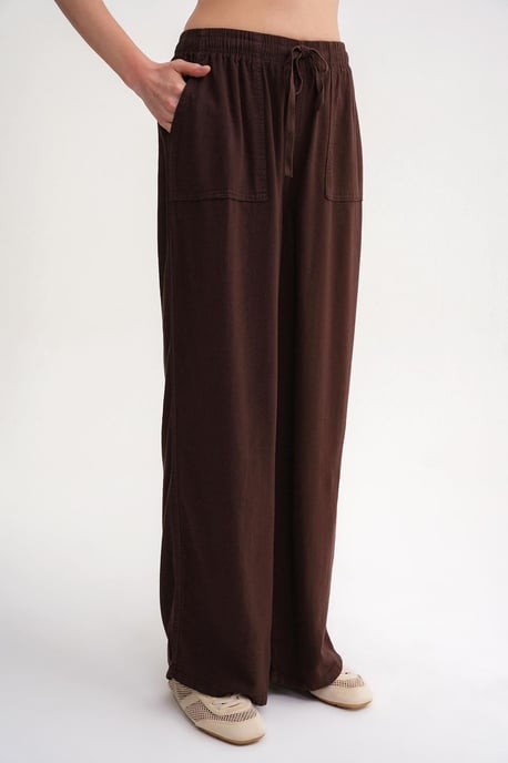 Hochtaillierte gerade Baumwollhose mit Bindebandverschluss - Image 5