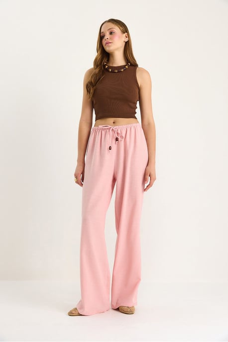 Hoch taillierte weite Beinhose mit Kordelzug - Image 4