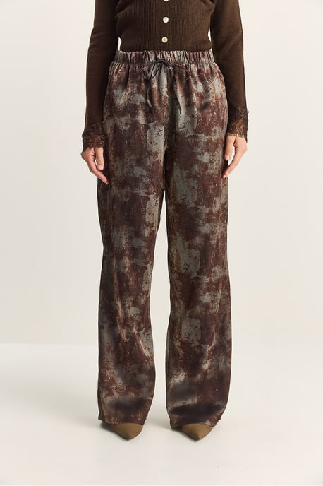 Hochbundige Weite Bein Musterhose mit Bindungsdetail - Image 6