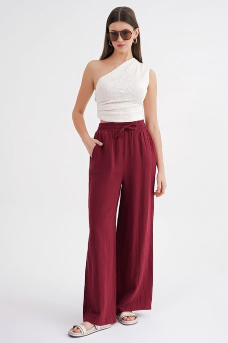Hochtaillierte Texturiertes Musselin Stoffhose - Image 1