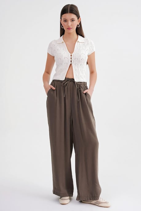 Hochtaillierte Modal-Plissierte Palazzo-Hosen mit Kordelzug - Image 1