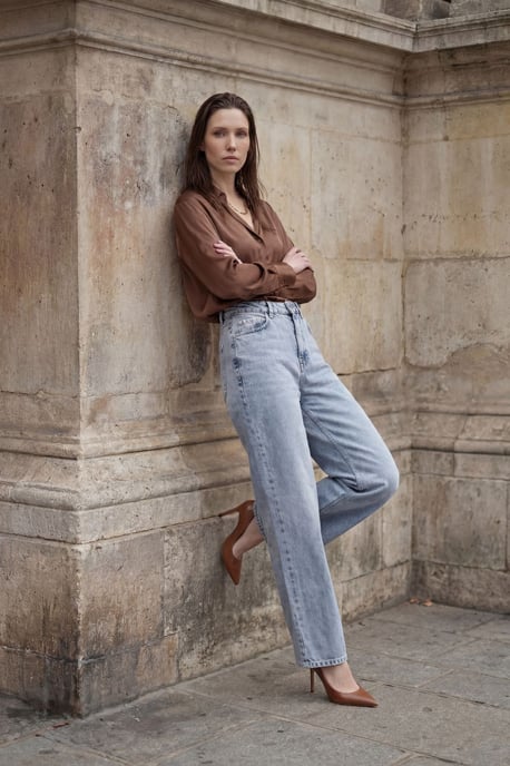 Hochtaillierte gerade Denim-Jeans - Image 2