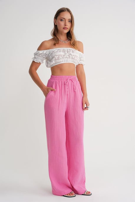 Hochtaillierte Texturierte Musselin Stoffhose - Image 1