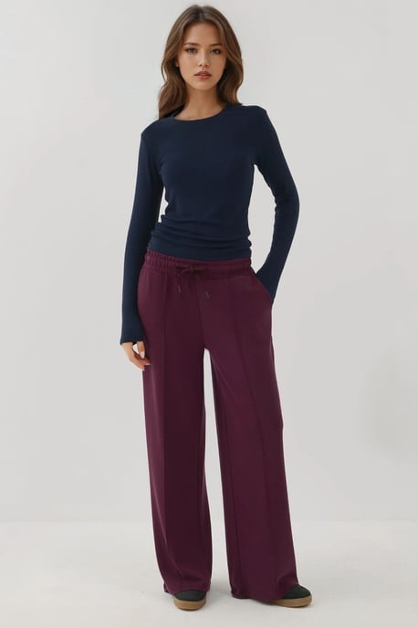 Rippendetaillierte Weiche Weite Hose - Image 6