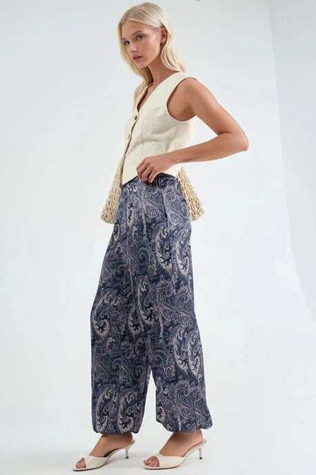 Musterte Baggy-Passform Elastische Beinhosen mit Taschen - Image 2