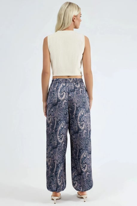 Musterte Baggy-Passform Elastische Beinhosen mit Taschen - Image 3
