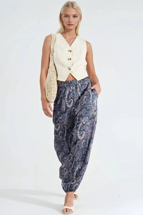 Musterte Baggy-Passform Elastische Beinhosen mit Taschen - Image 4