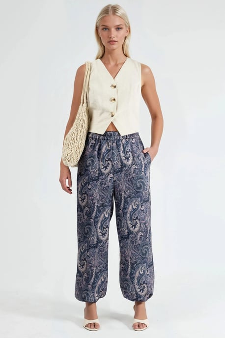 Musterte Baggy-Passform Elastische Beinhosen mit Taschen - Image 6