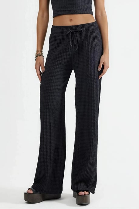 Texturierte Weite Hose mit Kordelzugbund - Image 1
