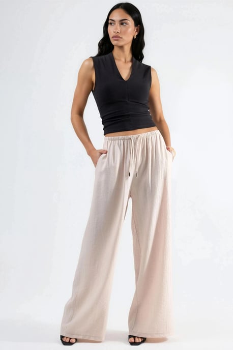 Weite Beinform Hose mit Kordelzug und Taschen - Image 2