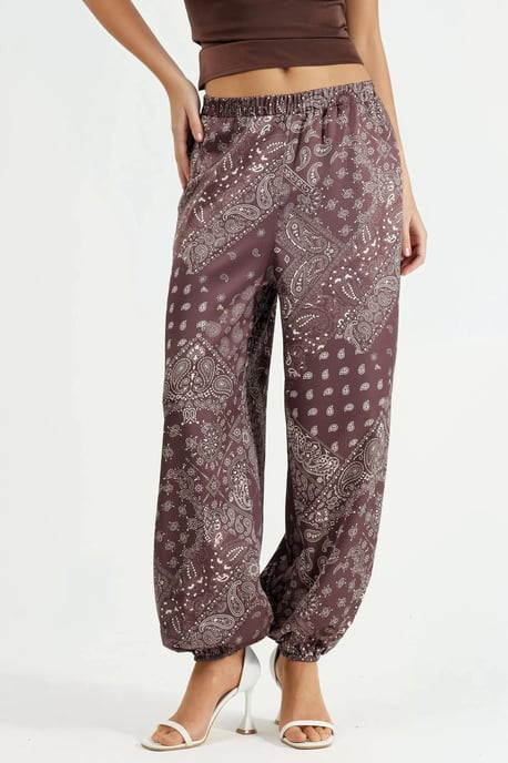 Musterisierte Baggy-Fit Elastische Beinformhose mit Taschen - Image 1