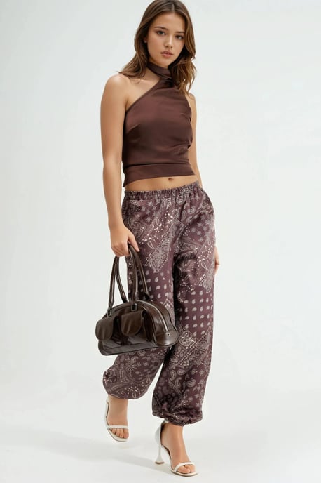Musterisierte Baggy-Fit Elastische Beinformhose mit Taschen - Image 4