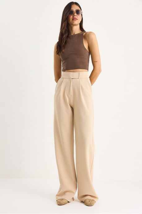 Hochtaillierte Weite Hosen mit Falten - Image 1