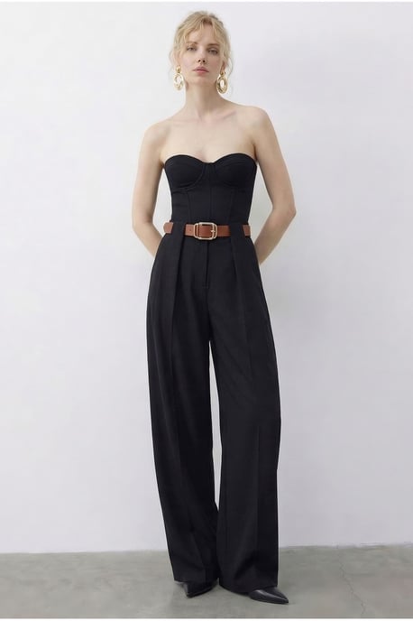 Hochtaillierte weite Palazzo-Hose mit Gürtel - Image 3