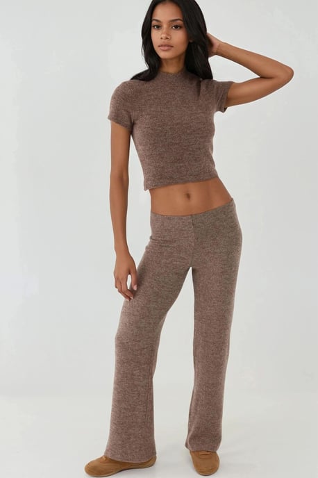 Elastischer Bund Weiche Strickhose mit Textur - Image 3
