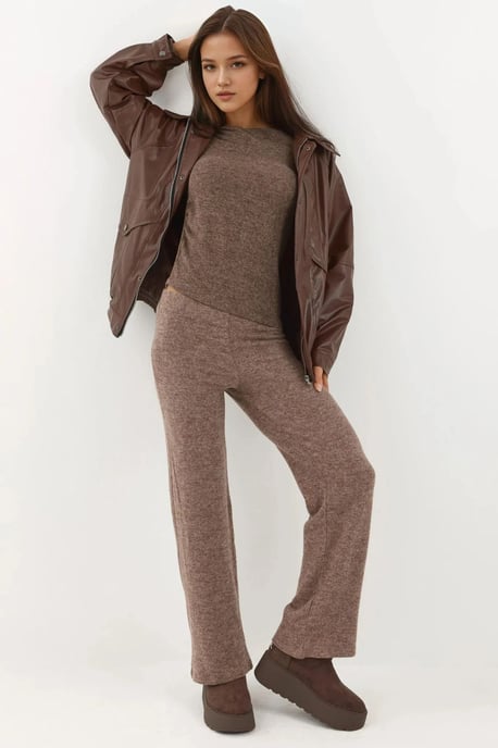 Elastischer Bund Weiche Strickhose mit Textur - Image 6